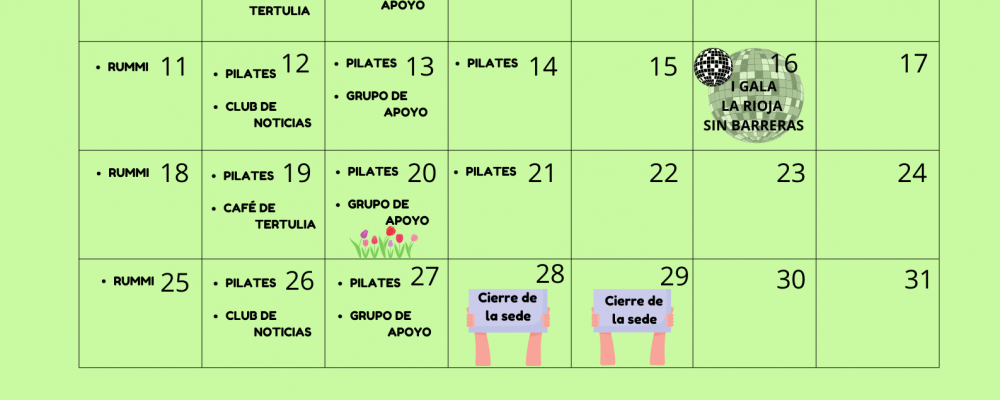 Calendario de Actividades de Marzo.